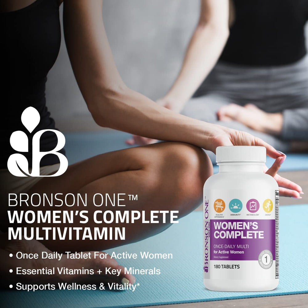Active woman taking a multivitamin bottle