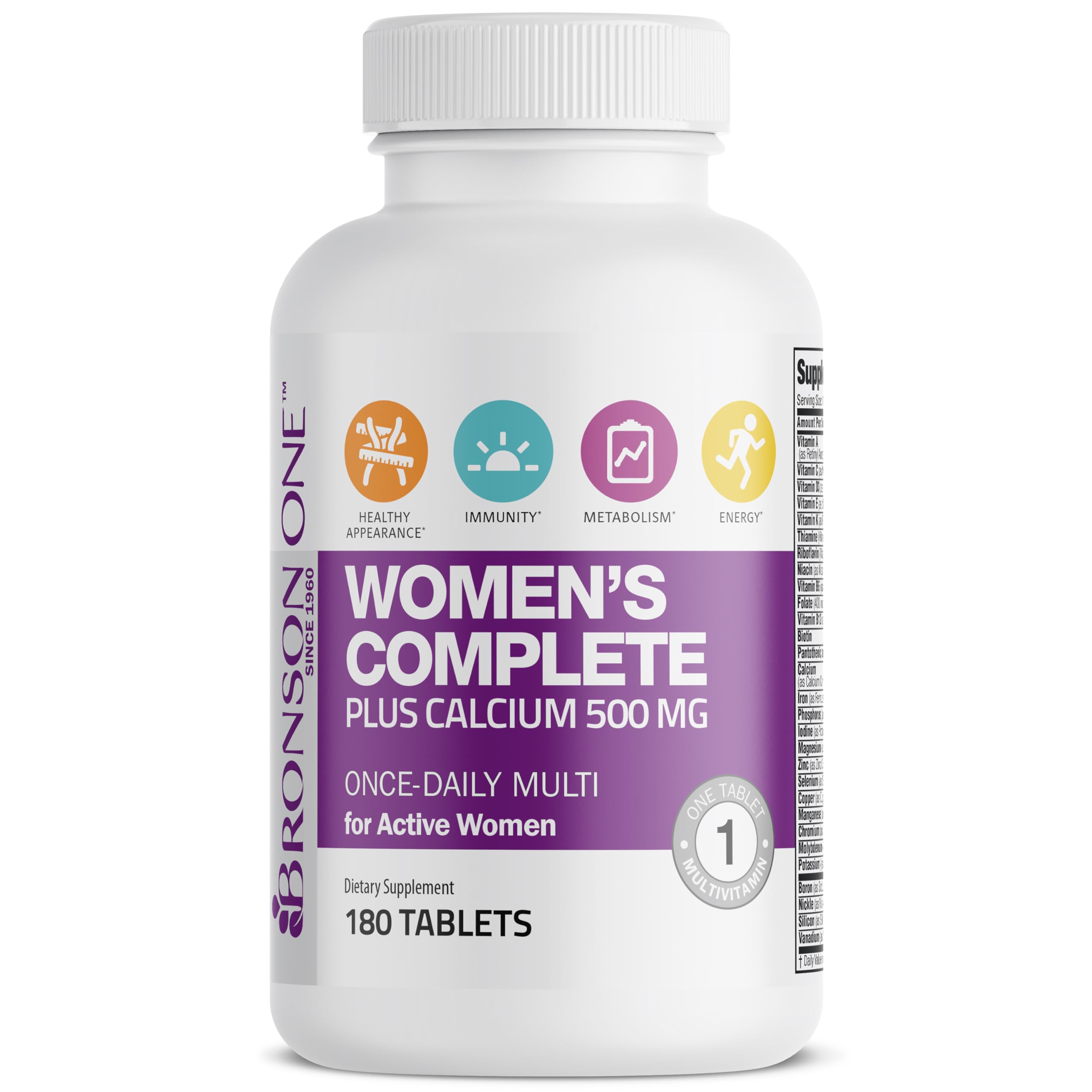 Bronson ONE Women’s Complete multivitamin bottle with cap removed
