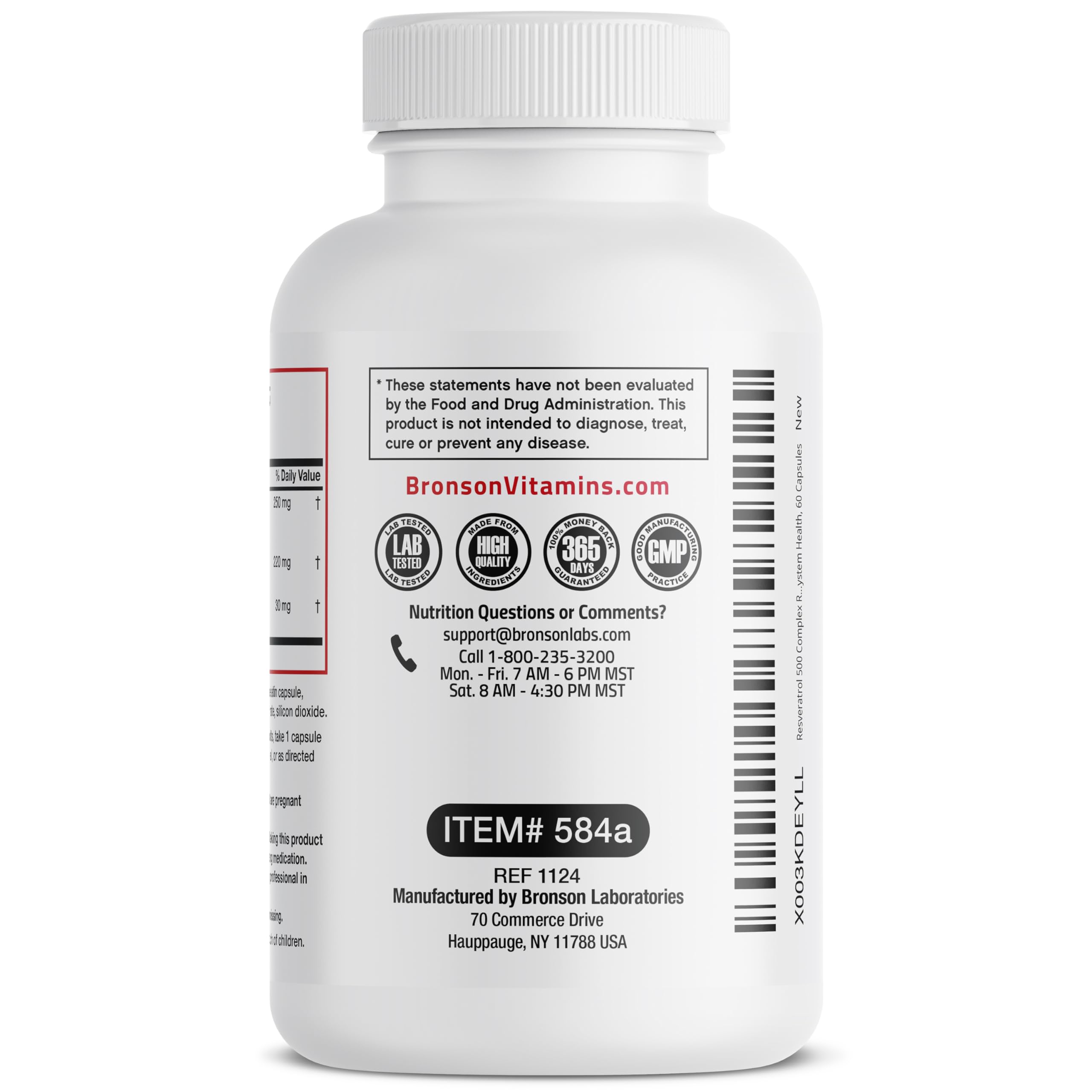 Bronson Resveratrol Complex capsules arranged in a row