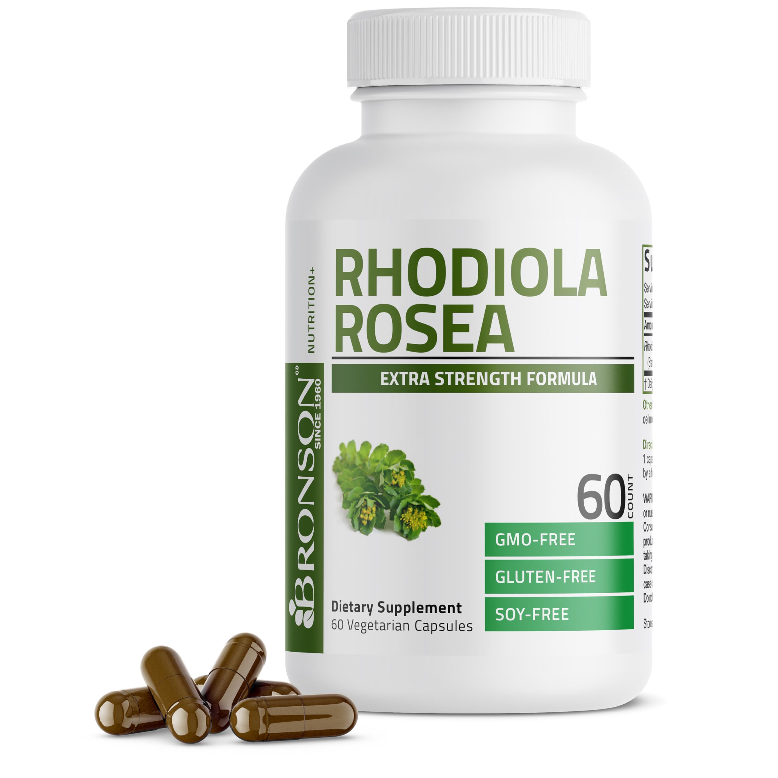 Bronson Rhodiola Rosea Vegetarian Capsules bottle on white background