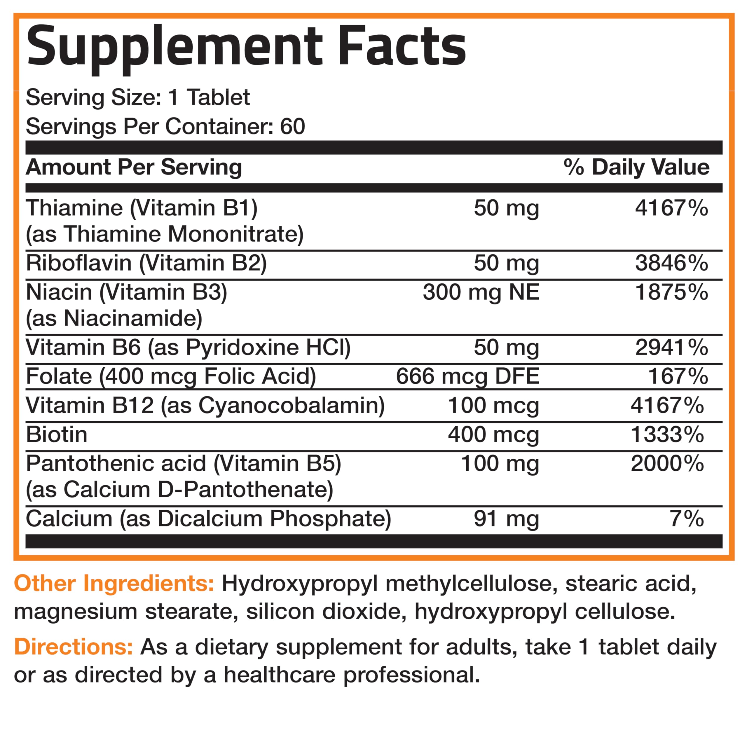 Ingredient and nutrition graphics for Bronson B vitamin complex