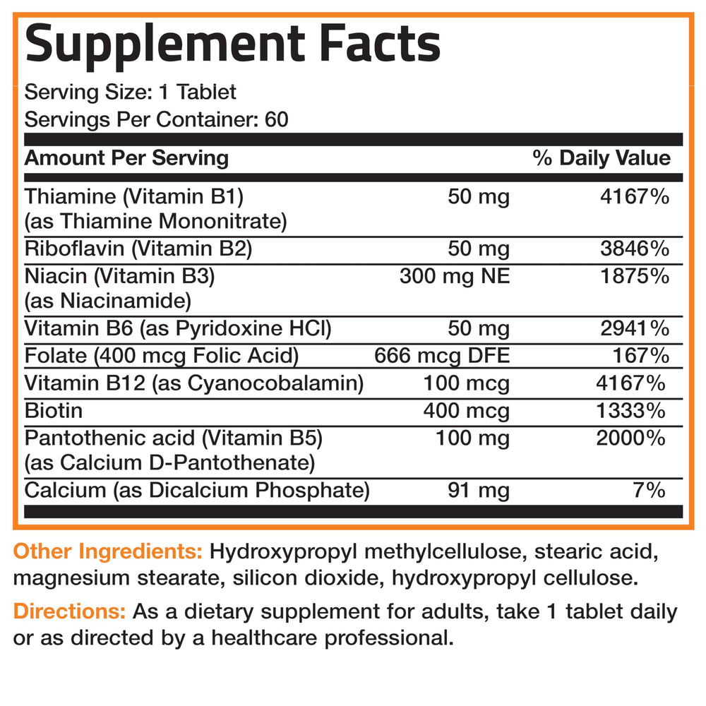 Ingredient and nutrition graphics for Bronson B vitamin complex