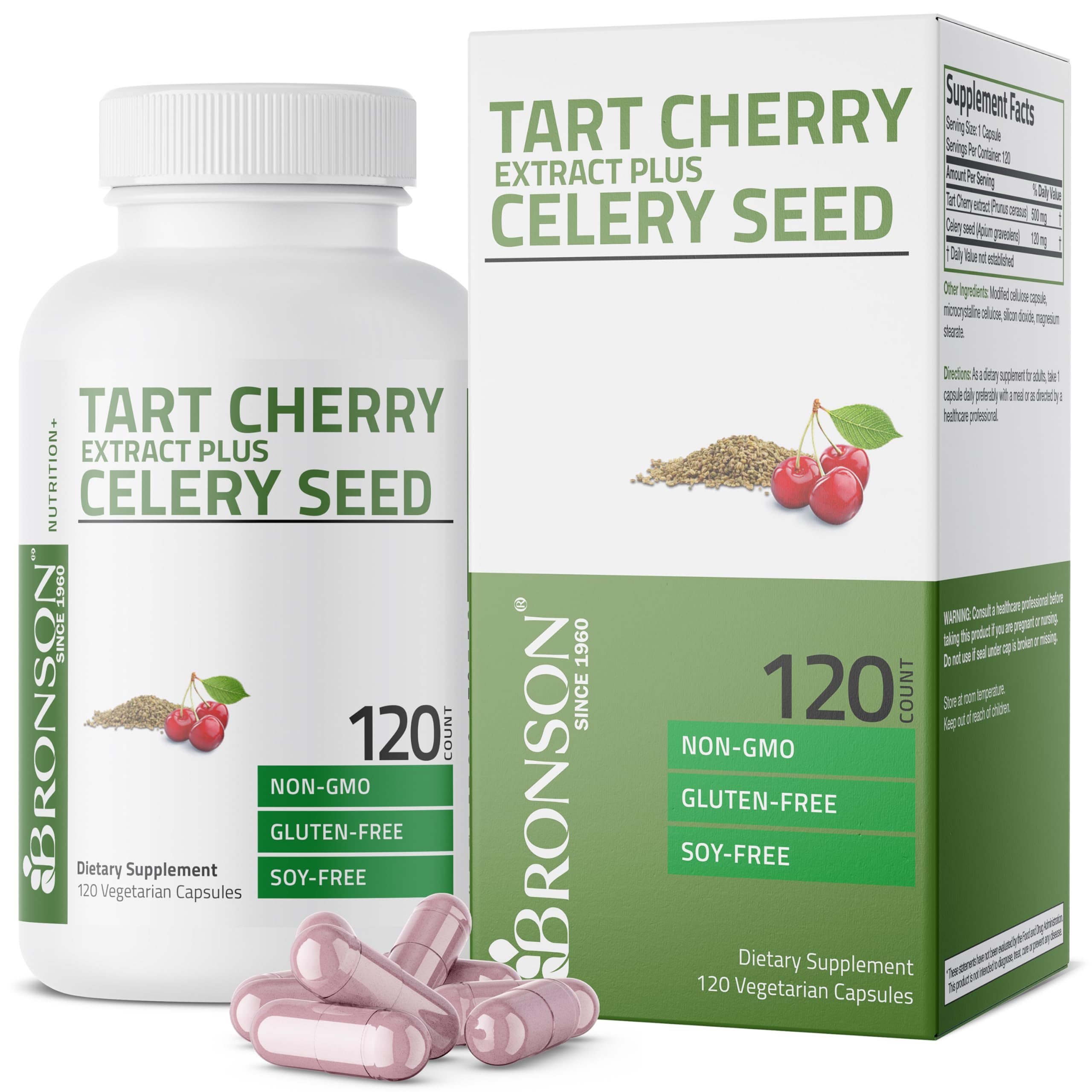 Bronson Tart Cherry & Celery Seed capsules - 120 vegetarian capsules