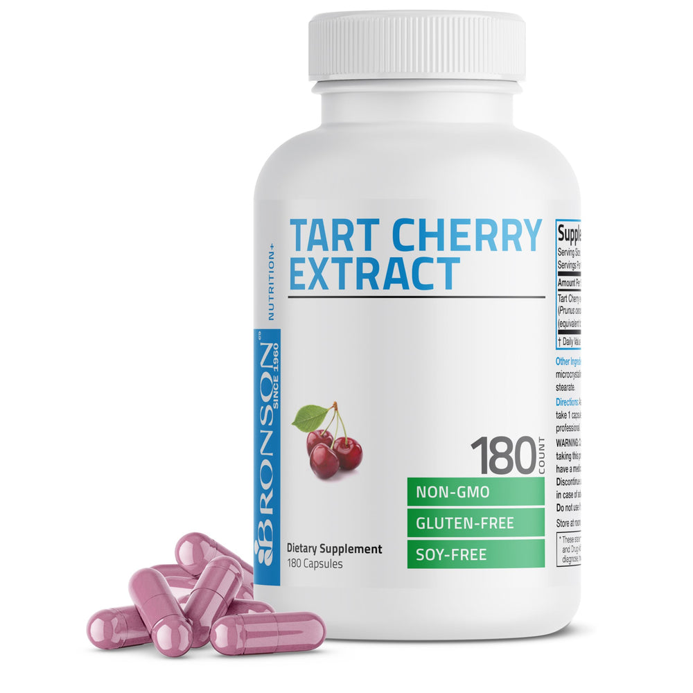 Front label of Bronson Tart Cherry Extract 2500 mg vegetarian capsules