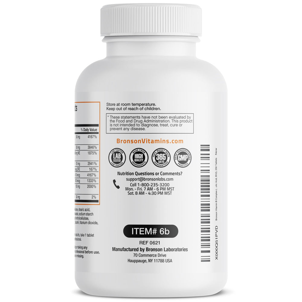 Nutrition facts panel on Bronson Vitamin B Complex bottle