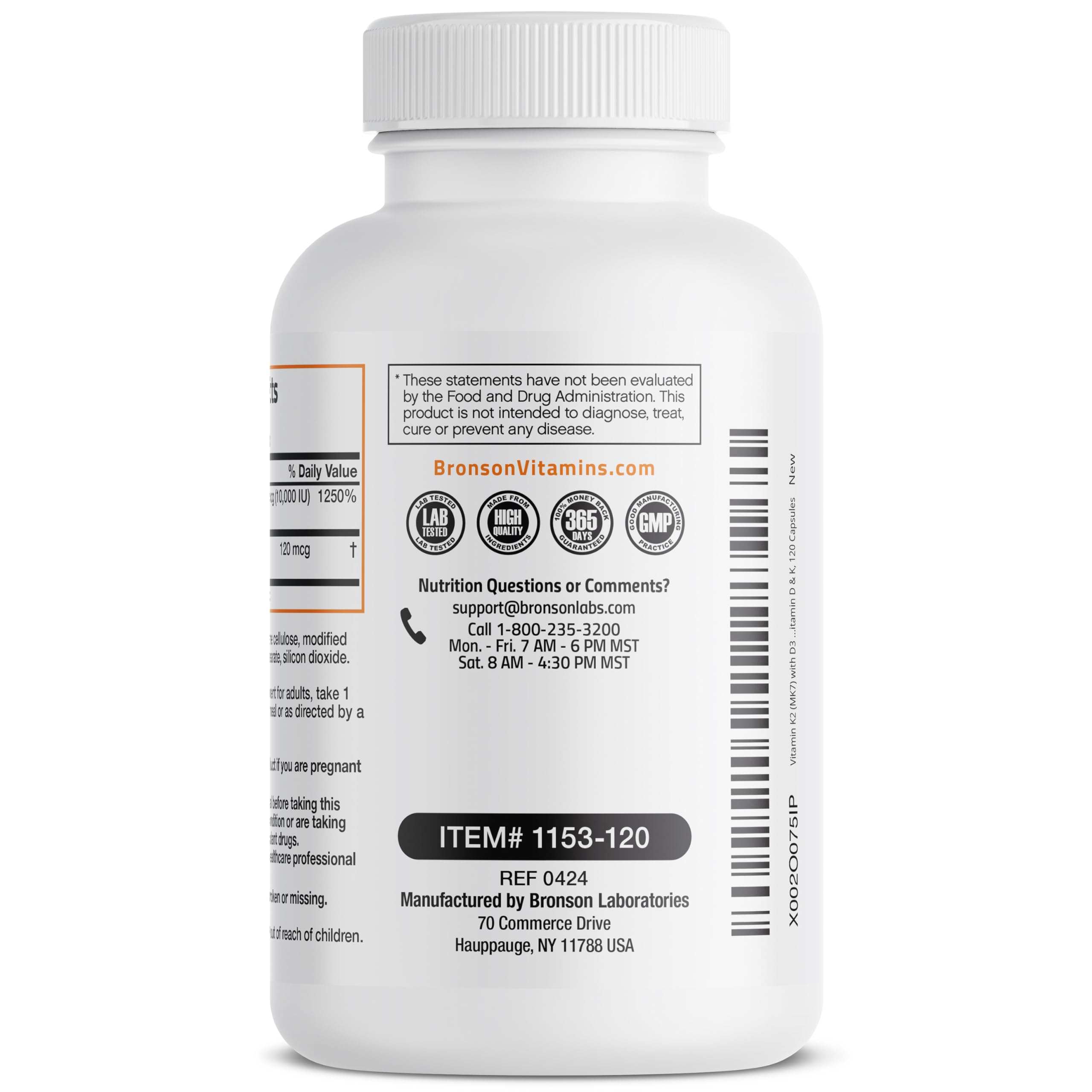 Close-up of Bronson vitamin bottle and label