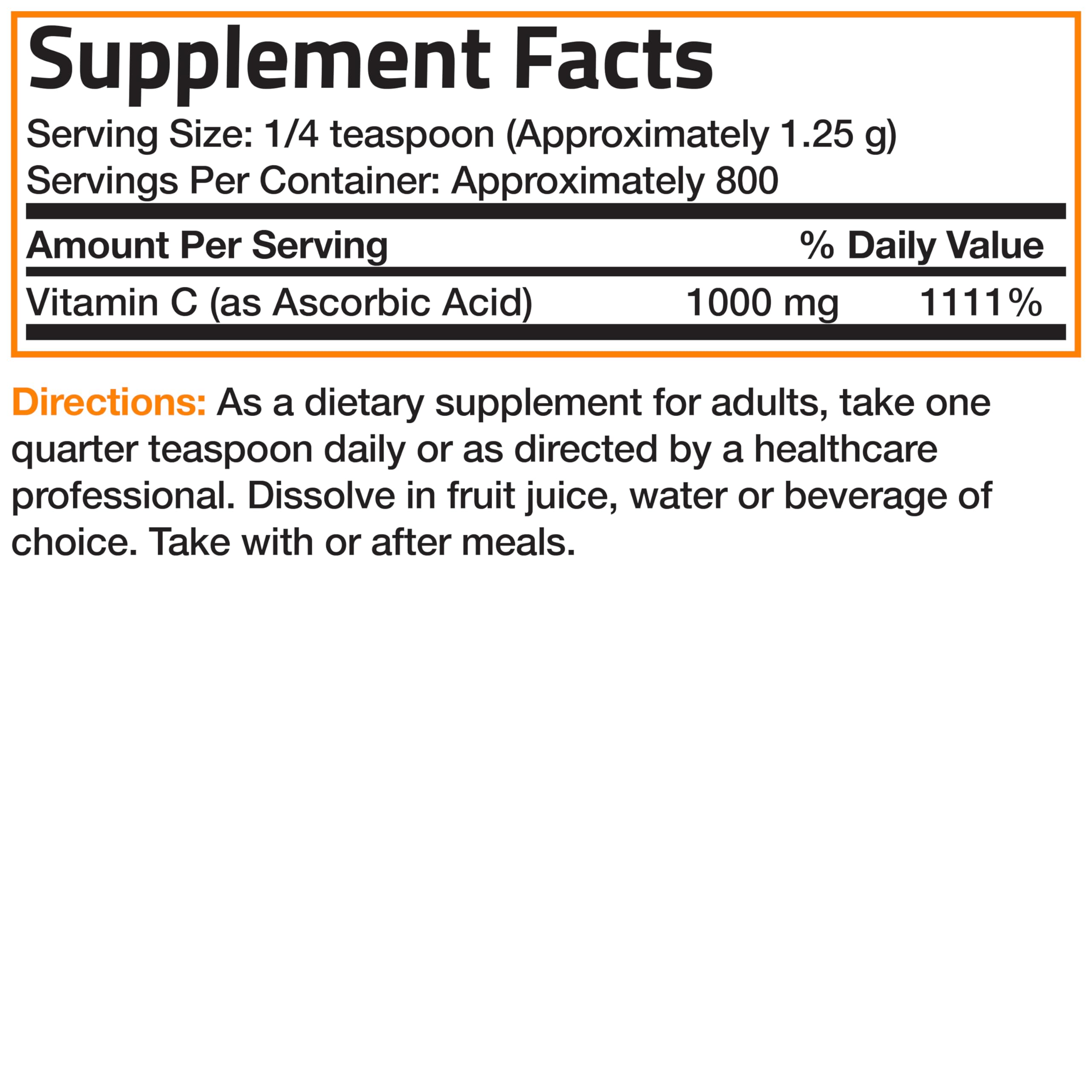 1 kg Bronson Vitamin C Powder container back label