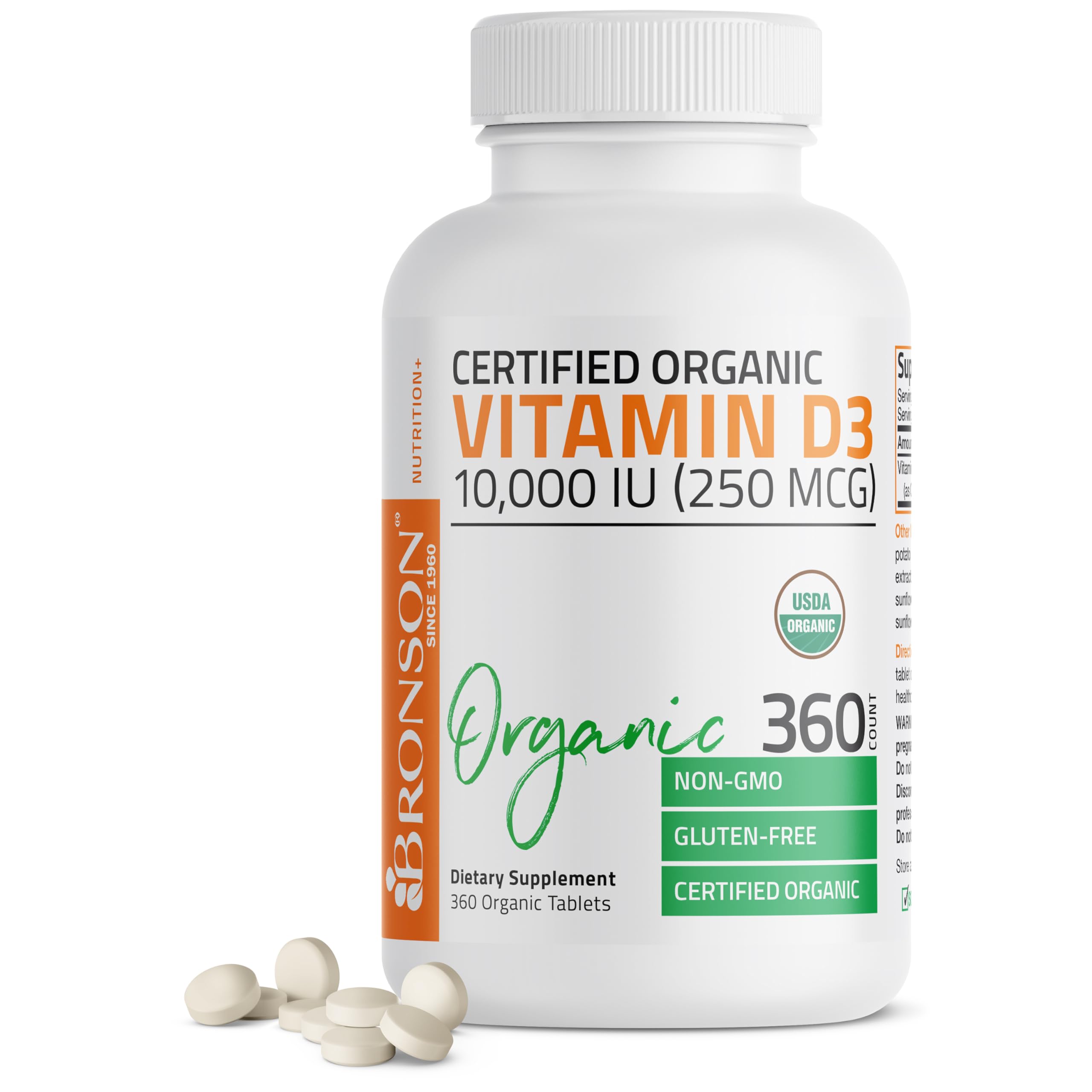 Bronson Vitamin D3 10,000 IU organic 360 tablets bottle