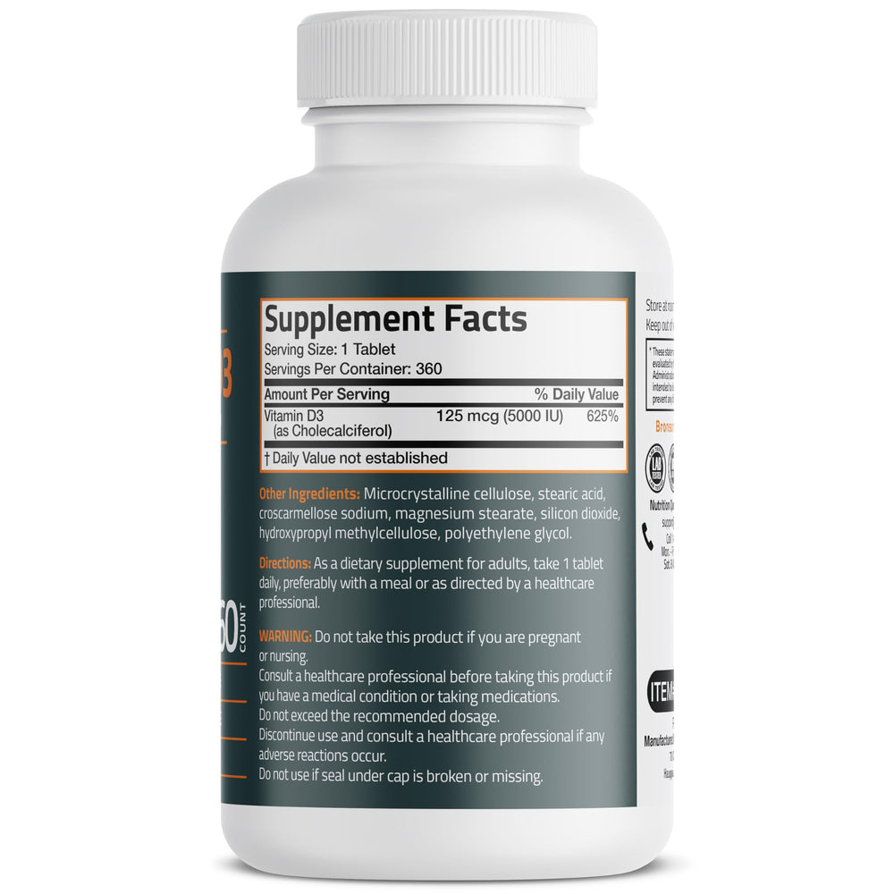 Label showing Vitamin D3 5000 IU per tablet