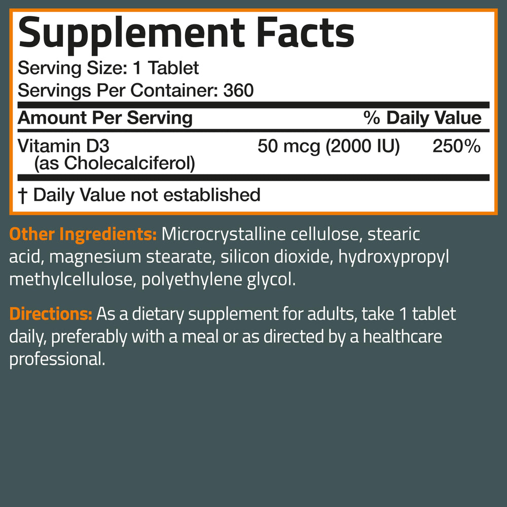 Detailed ingredients panel for Vitamin D3 bottle