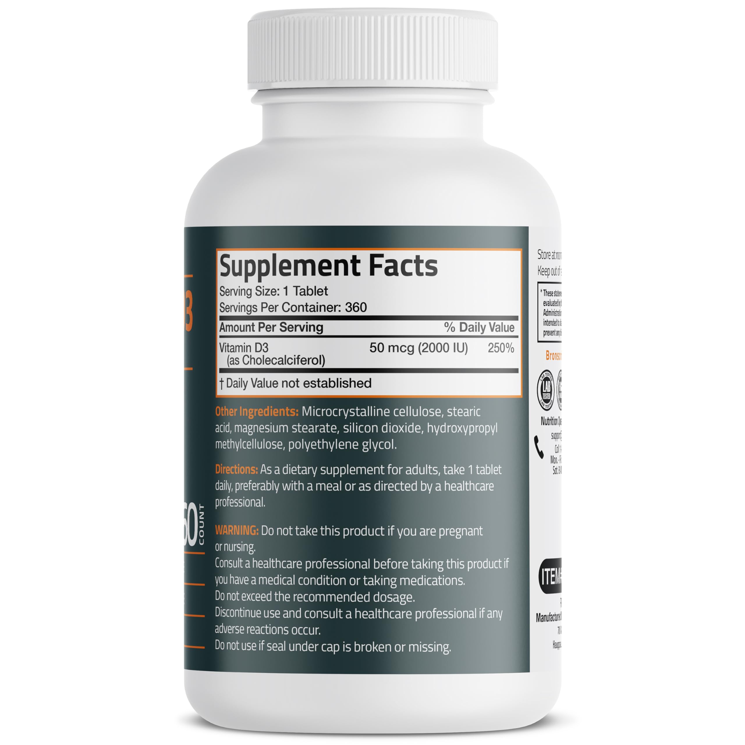 Label showing dosage and product information