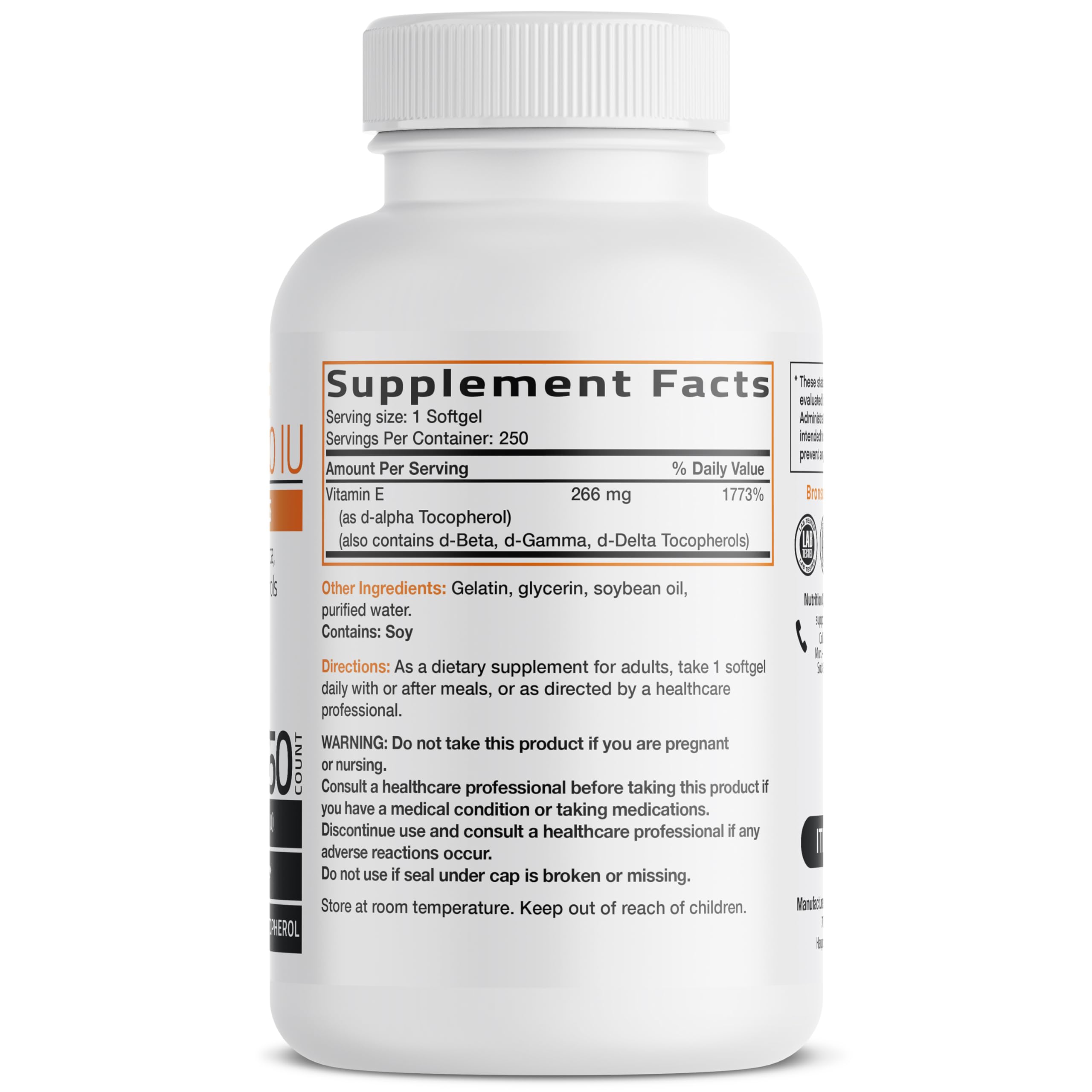 Natural Vitamin E 400 IU softgels arranged on white background