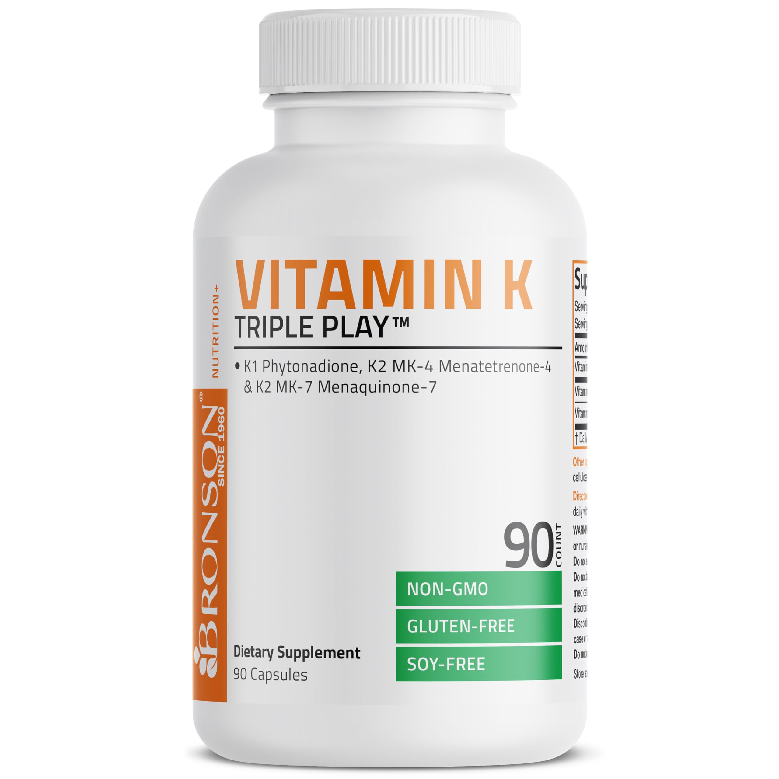 Open bottle with capsules for Bronson Vitamin K Triple Play