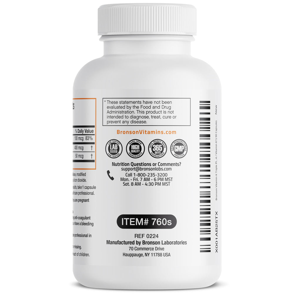 Product box and bottle of Bronson Vitamin K Triple Play