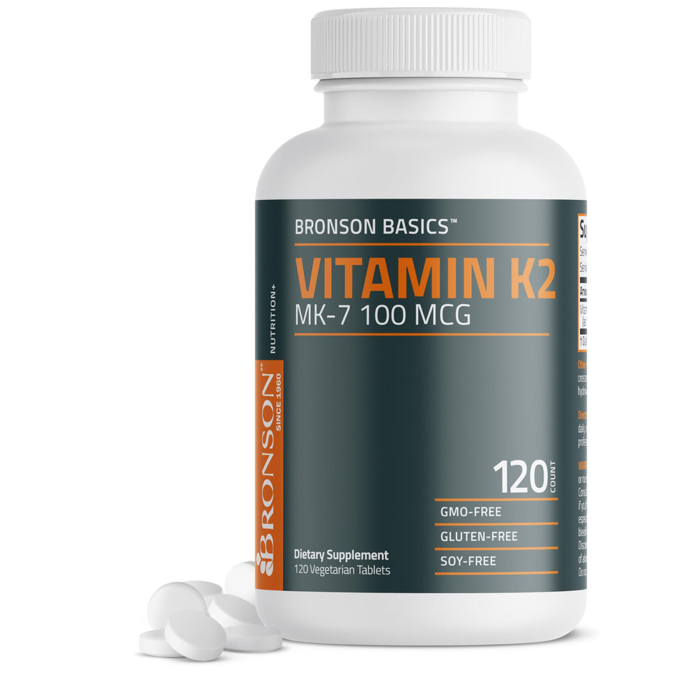 Bronson Vitamin K2 MK-7 100 mcg bottle on white background