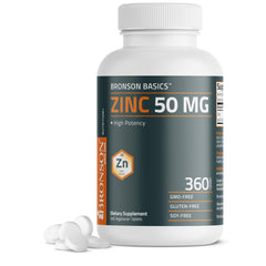 Bronson Zinc 50 mg vegetarian tablets in a 1-year supply bottle
