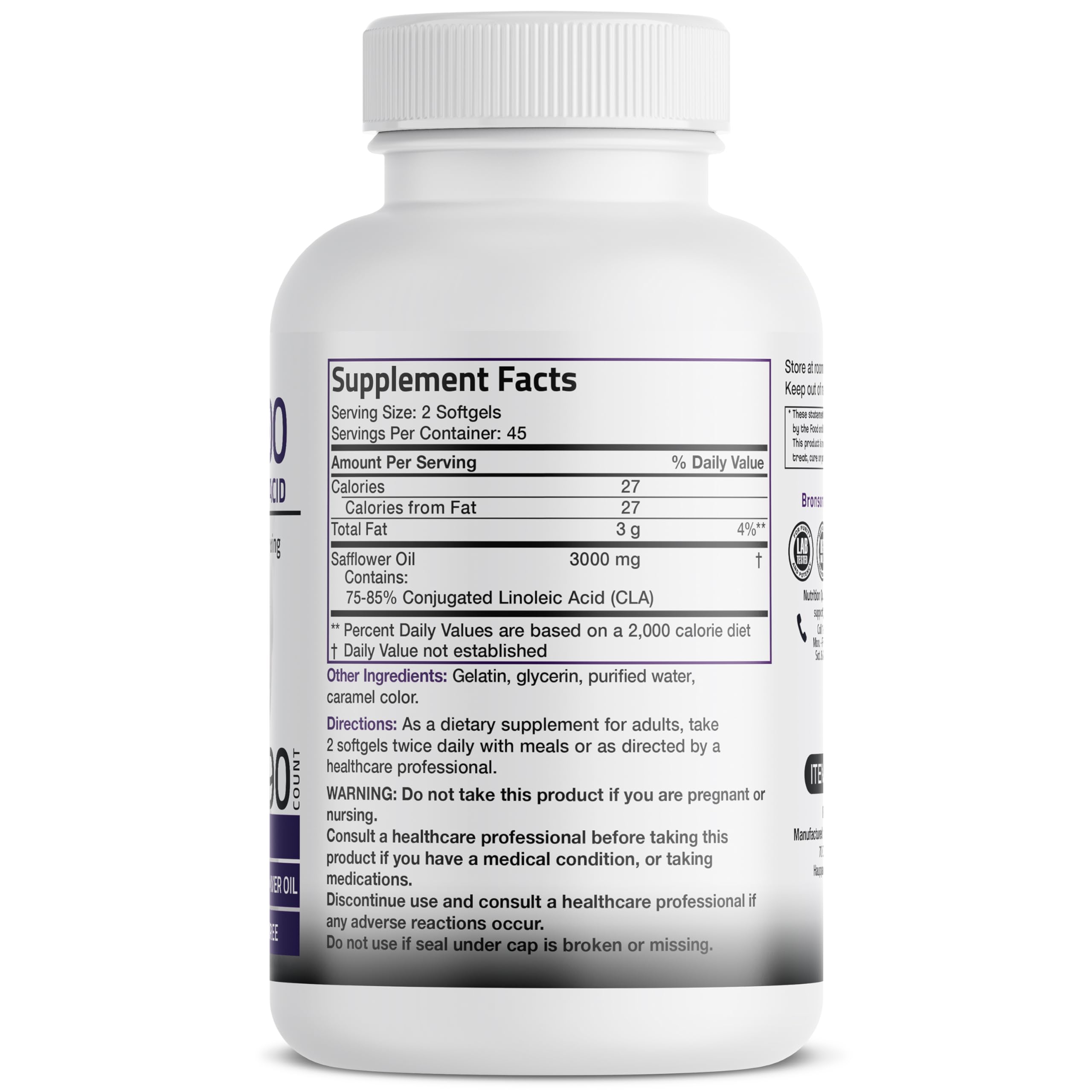 Bronson CLA 3000 bottle - back label with directions