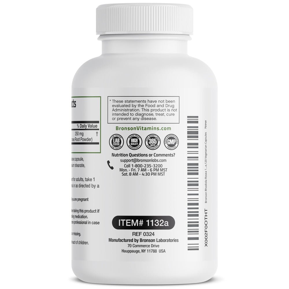 Gluten-free and soy-free labeling for Bronson Rhodiola Rosea