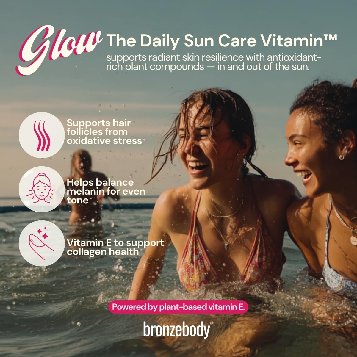 Side view of bronzebody GLOW Capsules bottle