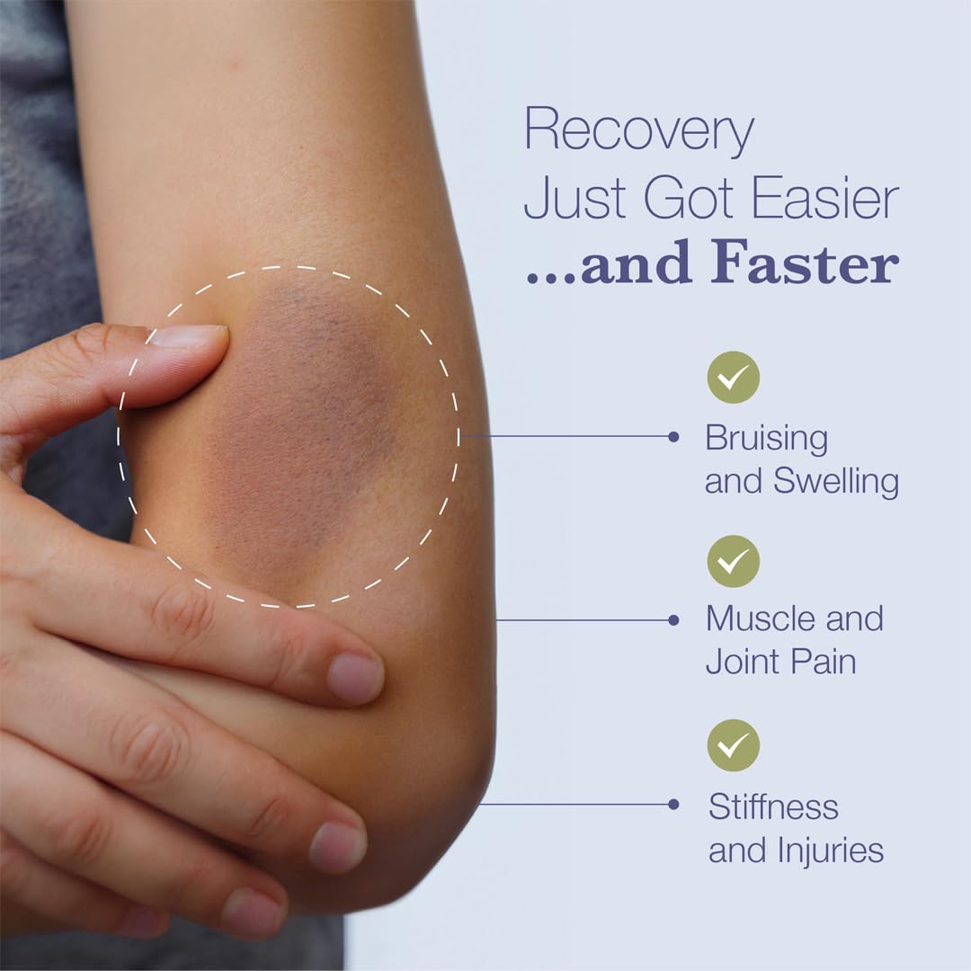 Close-up of BruiseMD Arnica 1000mg and Bromelain 500mg capsules