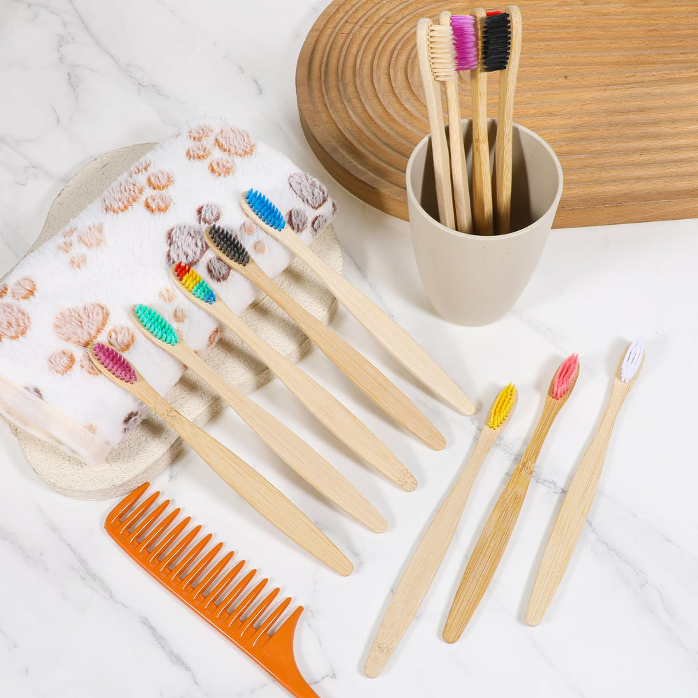 Bulk pack of 120 bamboo toothbrushes in 12 colors