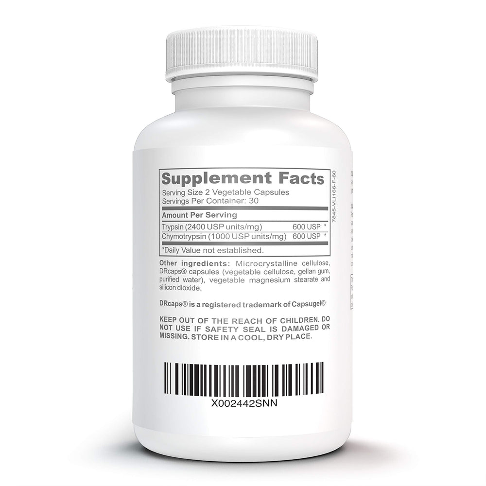 Close-up of Bruizex proteolytic enzyme capsules