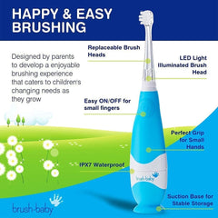 LED light on the BabySonic blue toothbrush