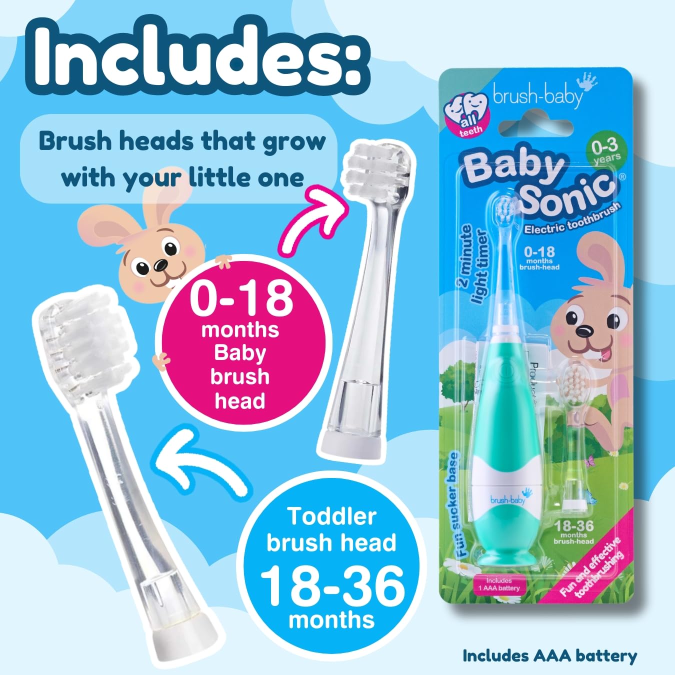 Brush-baby BabySonic teal in use with toddler