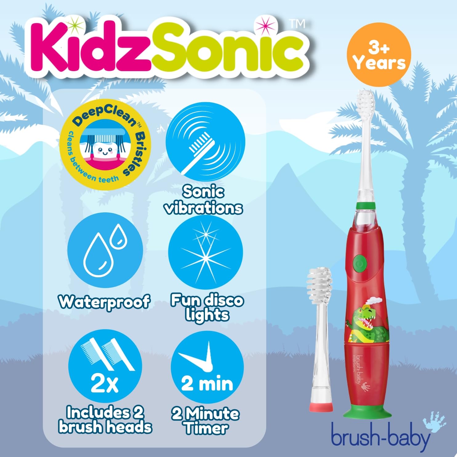 Toothbrush with flashing lights and dinosaur design