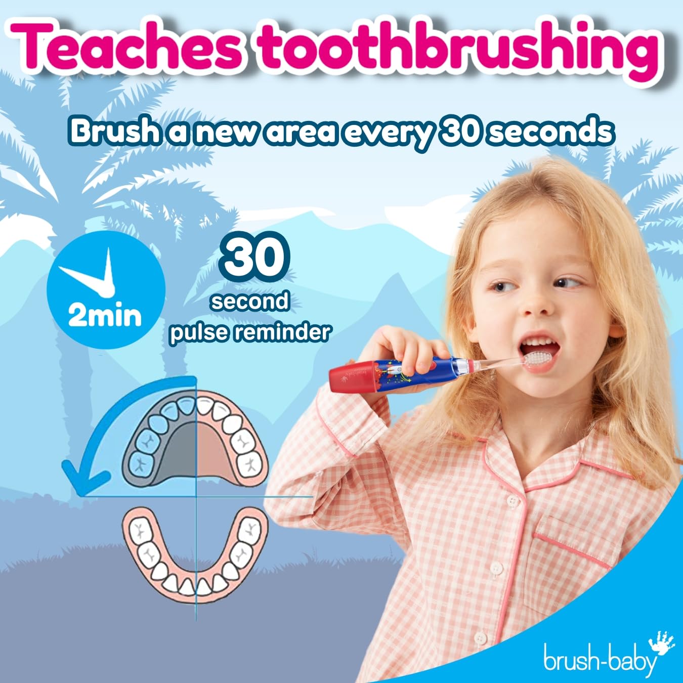 30-second pulse reminders for brushing intervals
