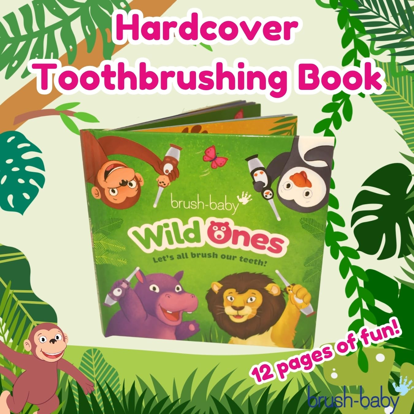 Child happily brushing teeth with the WildOnes gift set