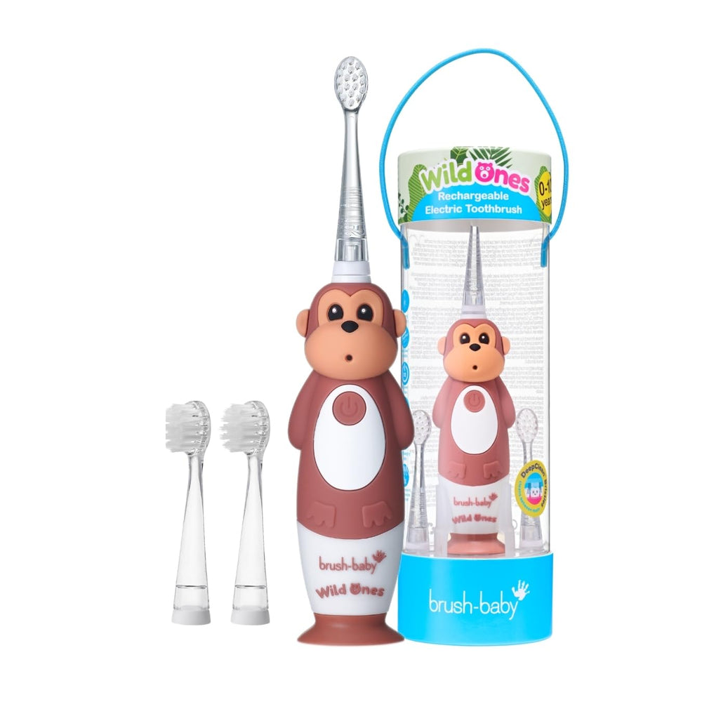 Side view of the Monkey Brush-Baby WildOnes toothbrush with easy grip
