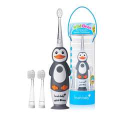 Penguin-themed Brush-Baby electric toothbrush side profile
