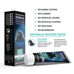 Fluoride-free packaging of Brush Buddies Charcoal Toothpaste