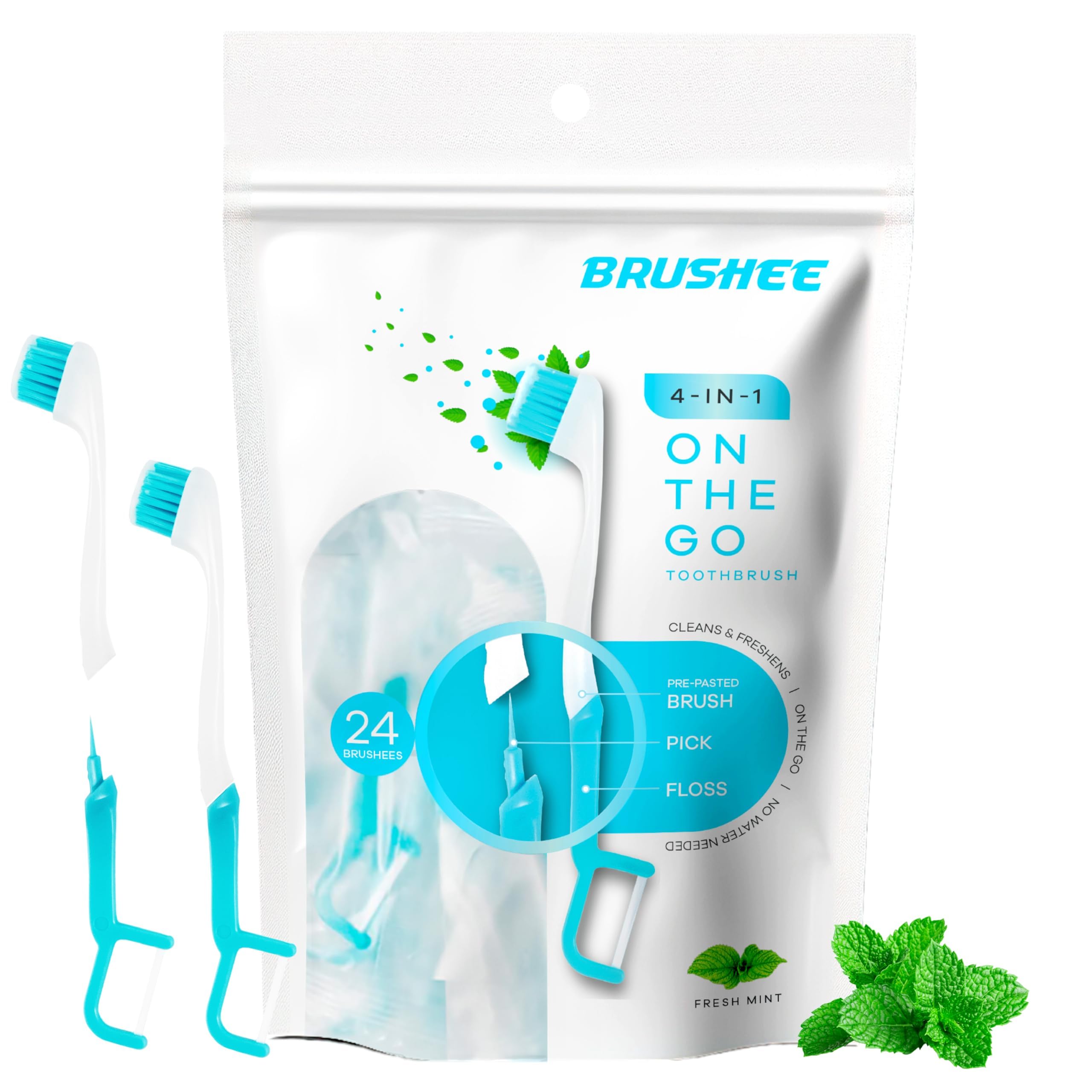 Brushee 4-in-1 portable toothbrush with paste-in-bristles
