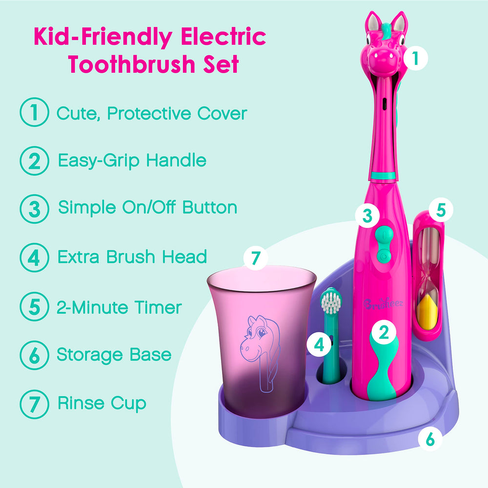 Two replacement brush heads included with Brusheez toothbrush set