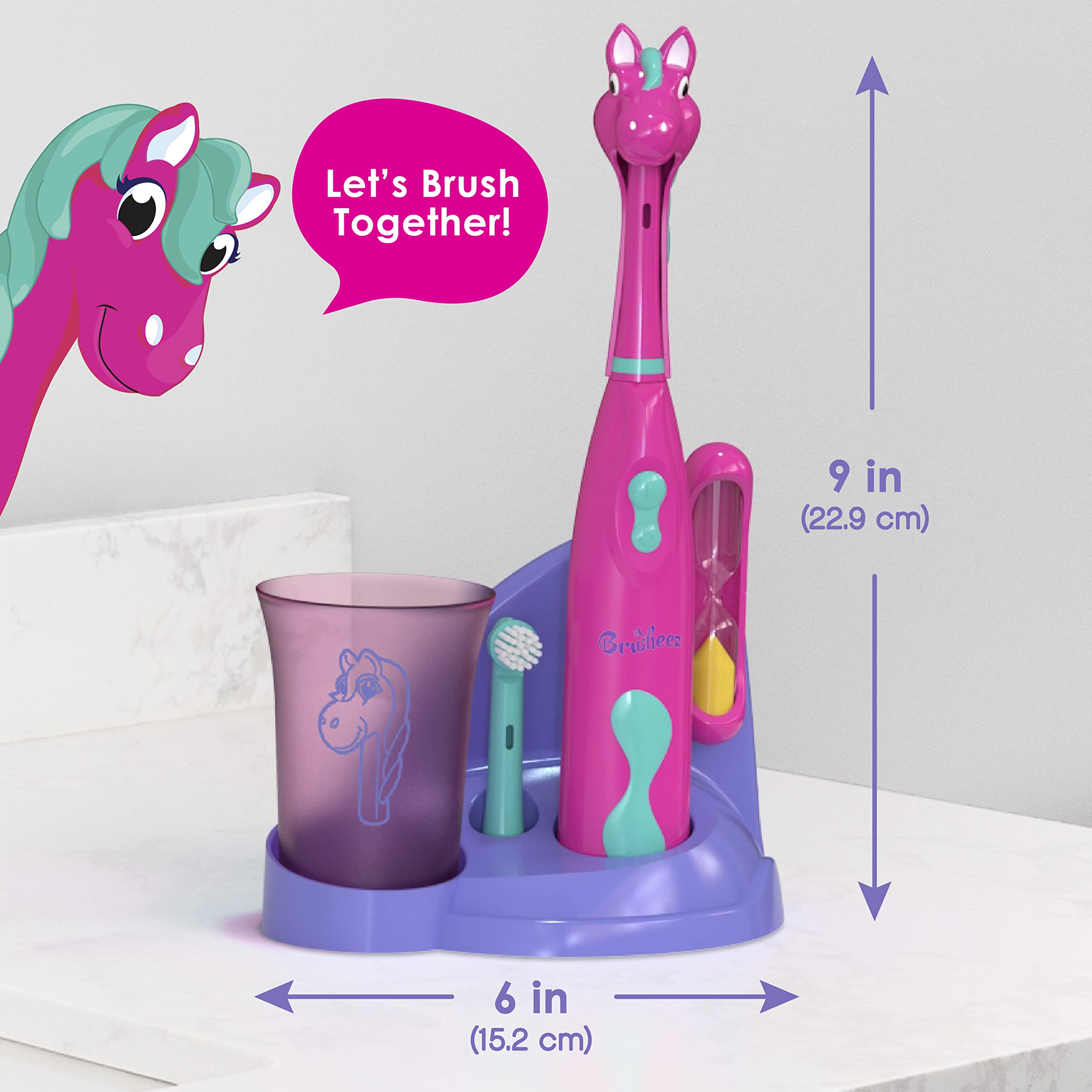 Animal-themed brush cover for Brusheez toothbrush