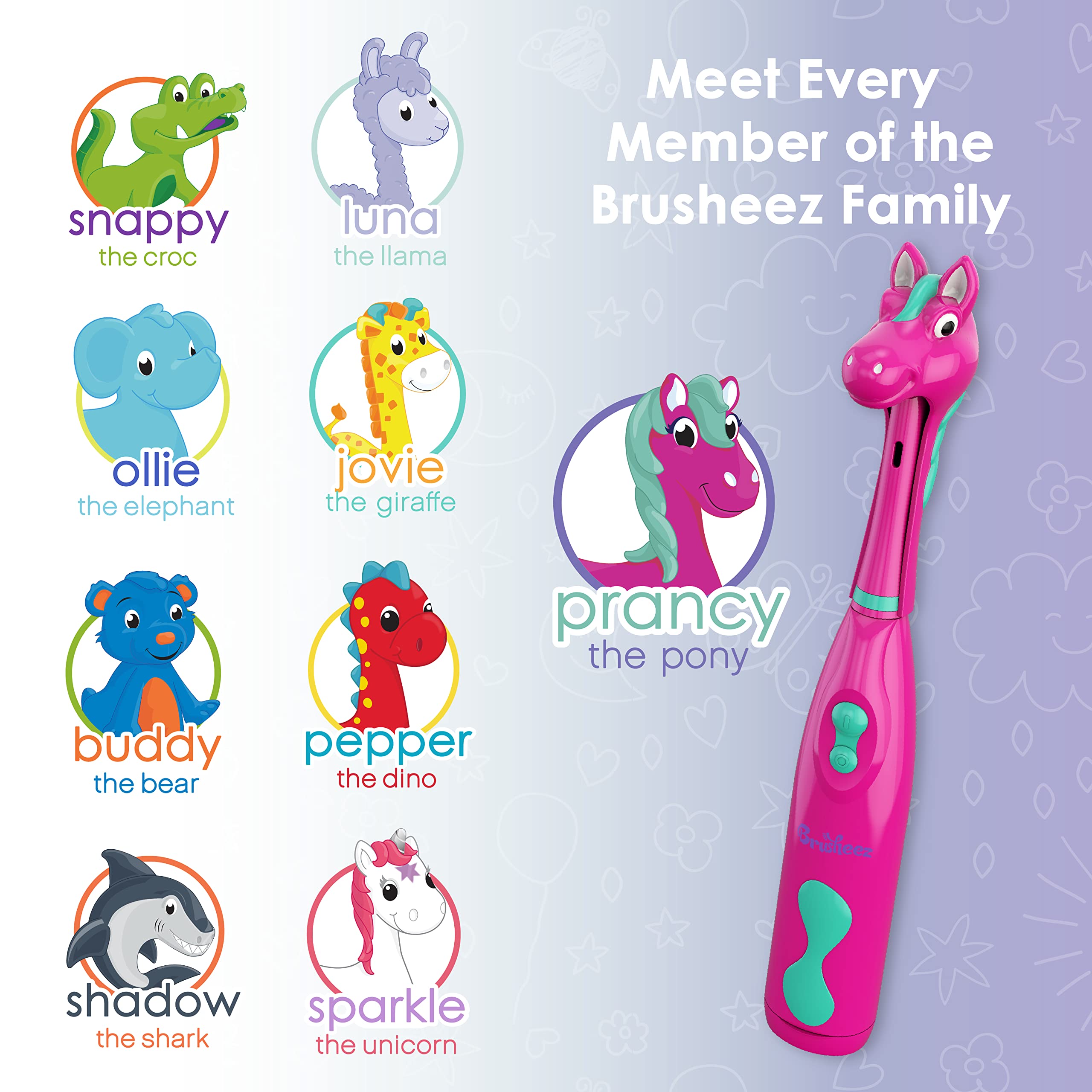 Printed brushing chart and user manual included with Brusheez set