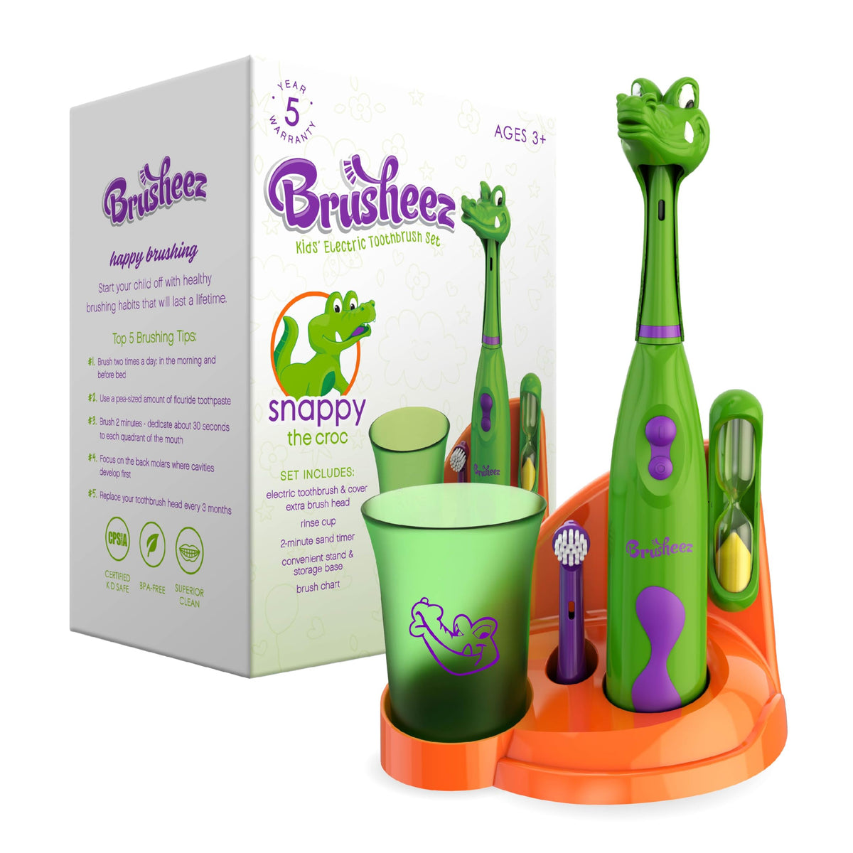 Brusheez kids electric toothbrush featuring Snappy the Croc