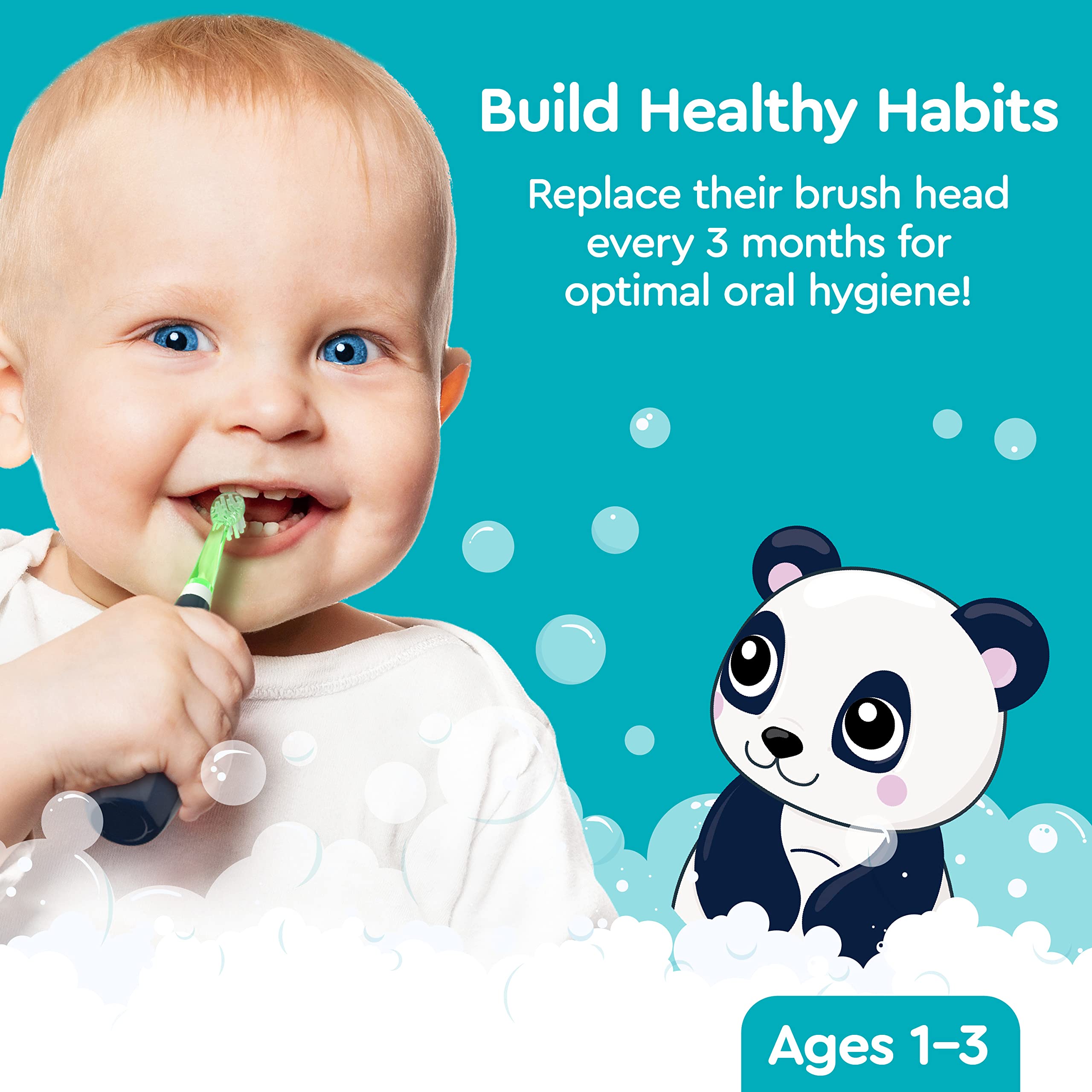 Color-coordinated replacement brush heads compatible with Little Brusheez toothbrush
