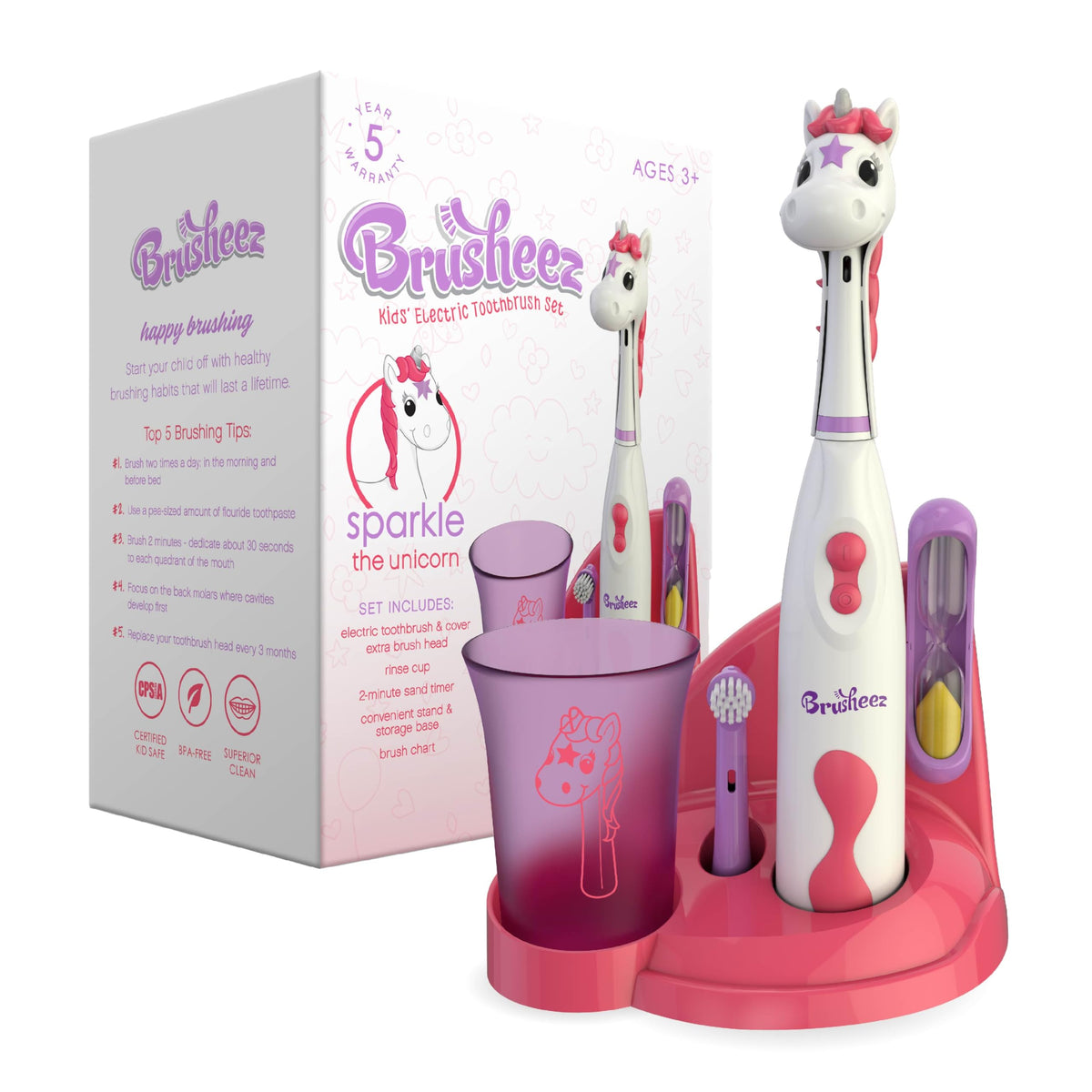 Brusheez Sparkle the Unicorn kids electric toothbrush front view