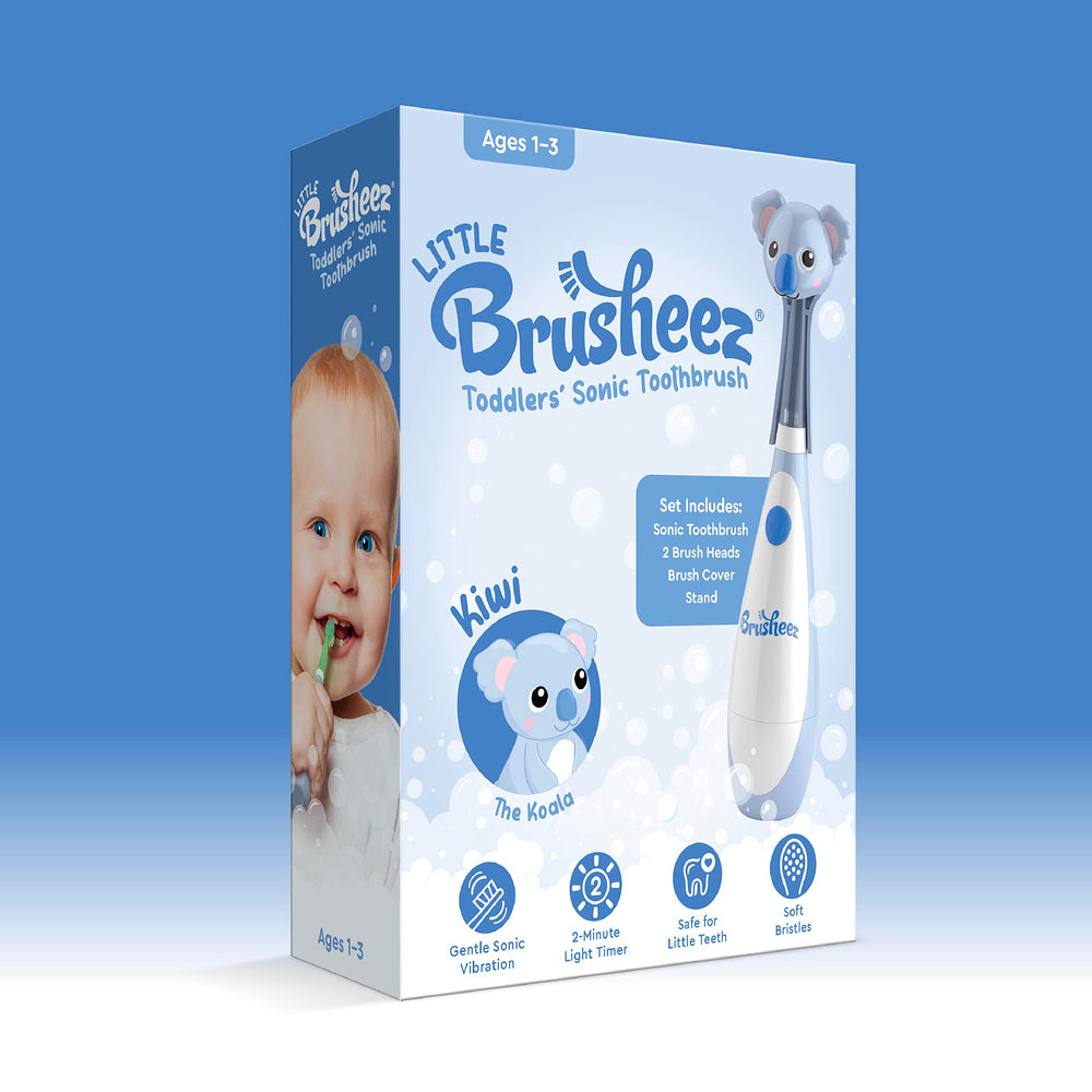 Packaging and included items for Brusheez toddler toothbrush
