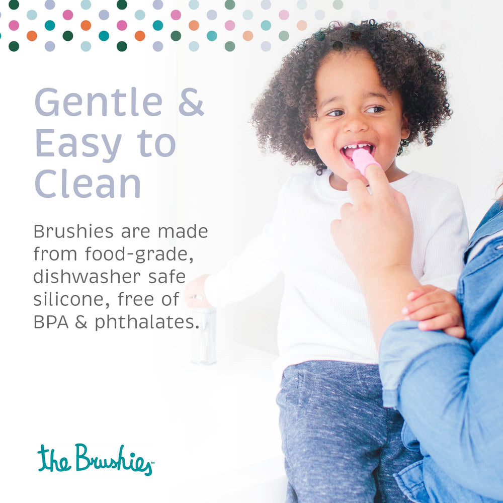 BPA-free, dishwasher-safe silicone toothbrush for ages 4 weeks to 4 years