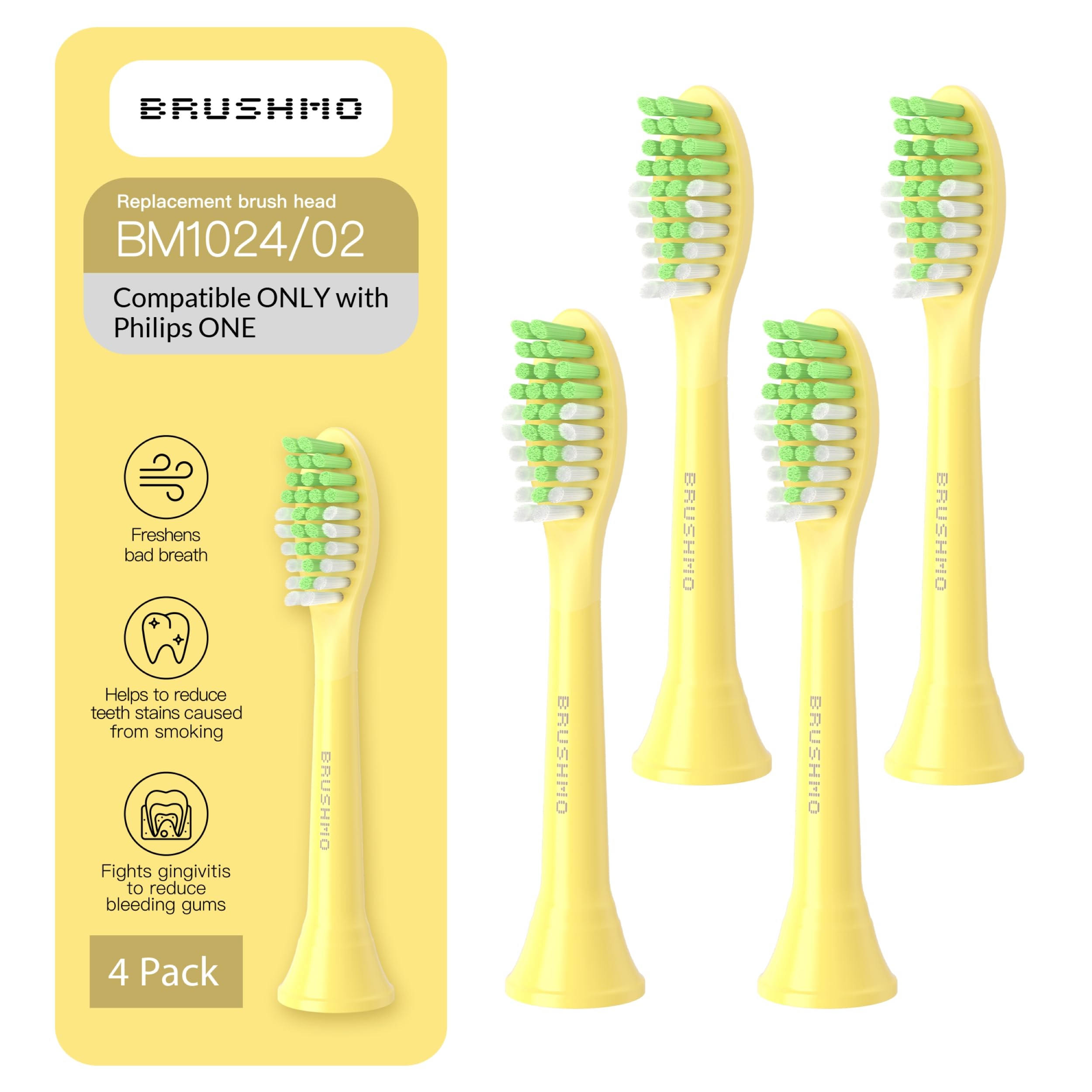 Brushmo 4-pack Mango replacement heads compatible with Philips One by Sonicare, front view