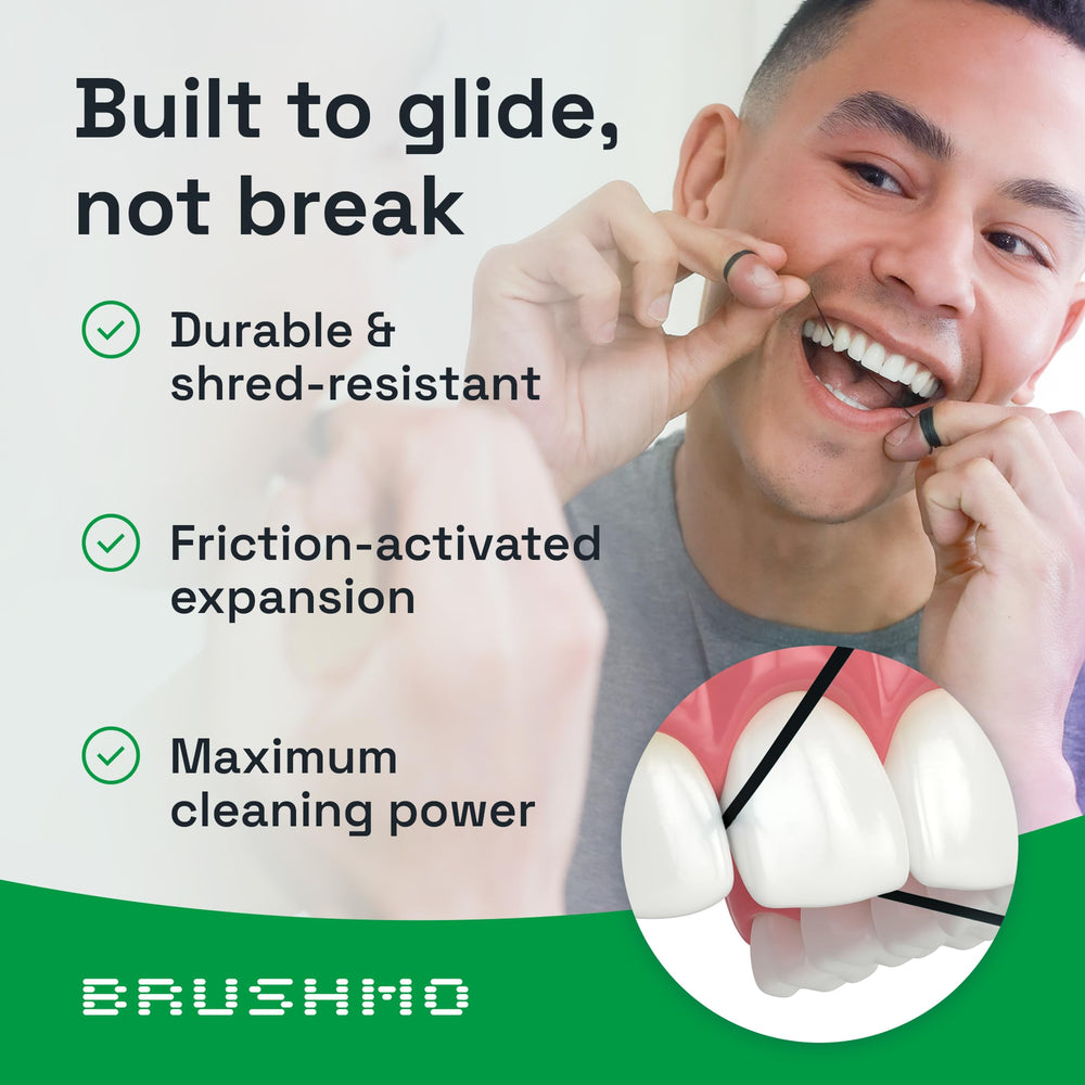 Close-up demonstrating the expanding floss action for plaque removal