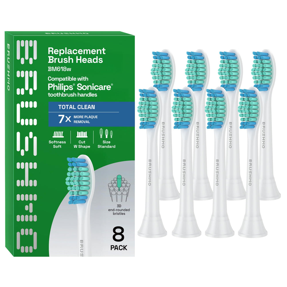Brushmo BM618 Total Clean 8-pack white replacement heads - front view