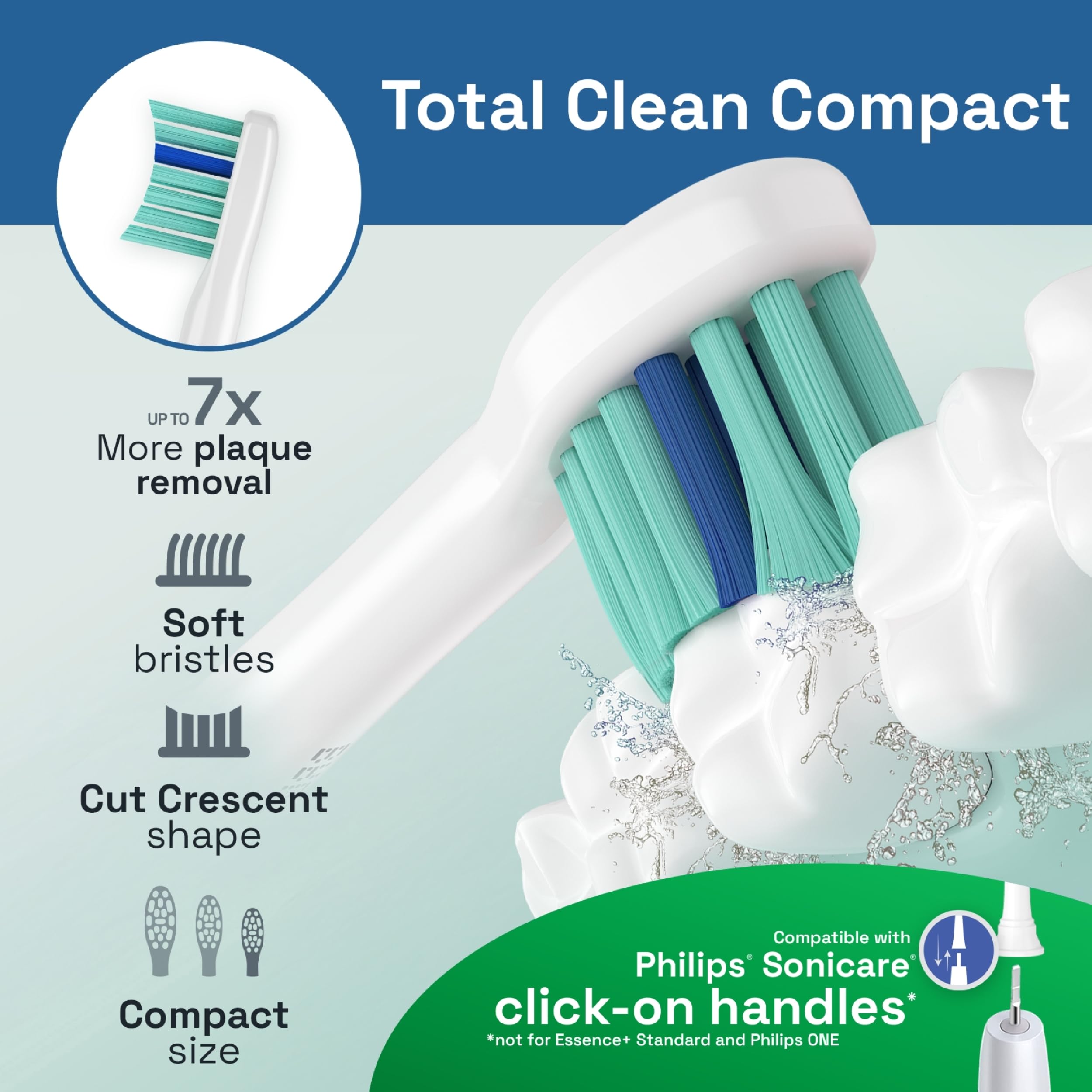BM628 compact replacement head compatible with Philips Sonicare click-on handles