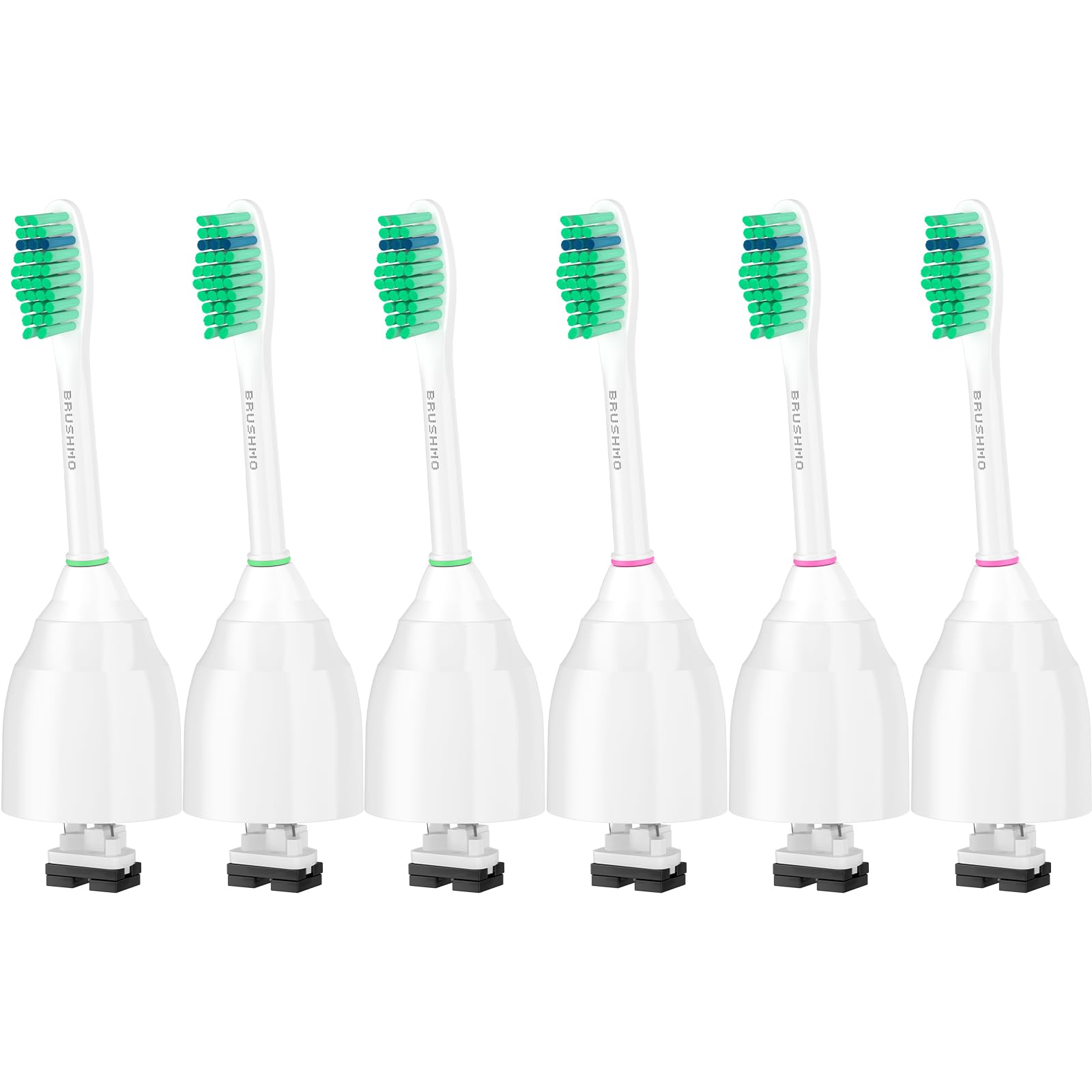 White brush heads with rounded bristle ends for gentle cleaning