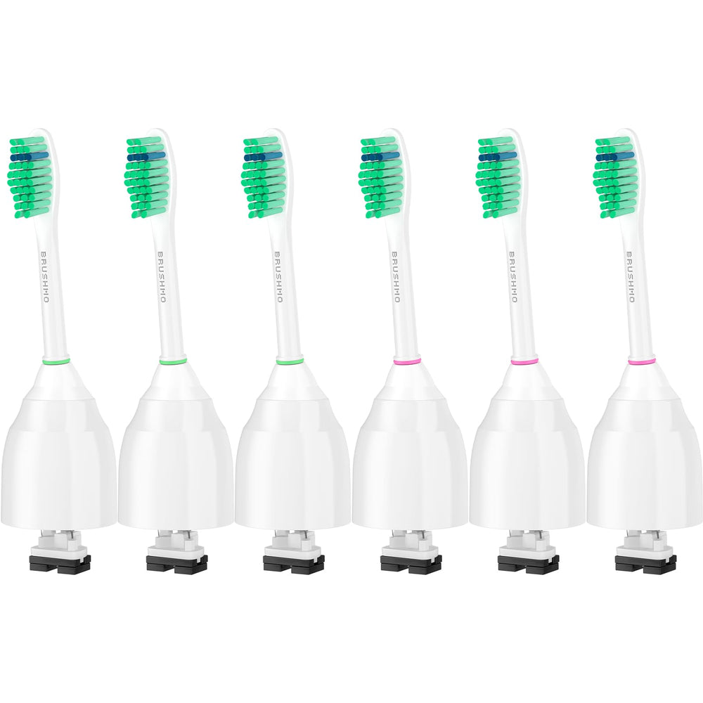 White brush heads with rounded bristle ends for gentle cleaning