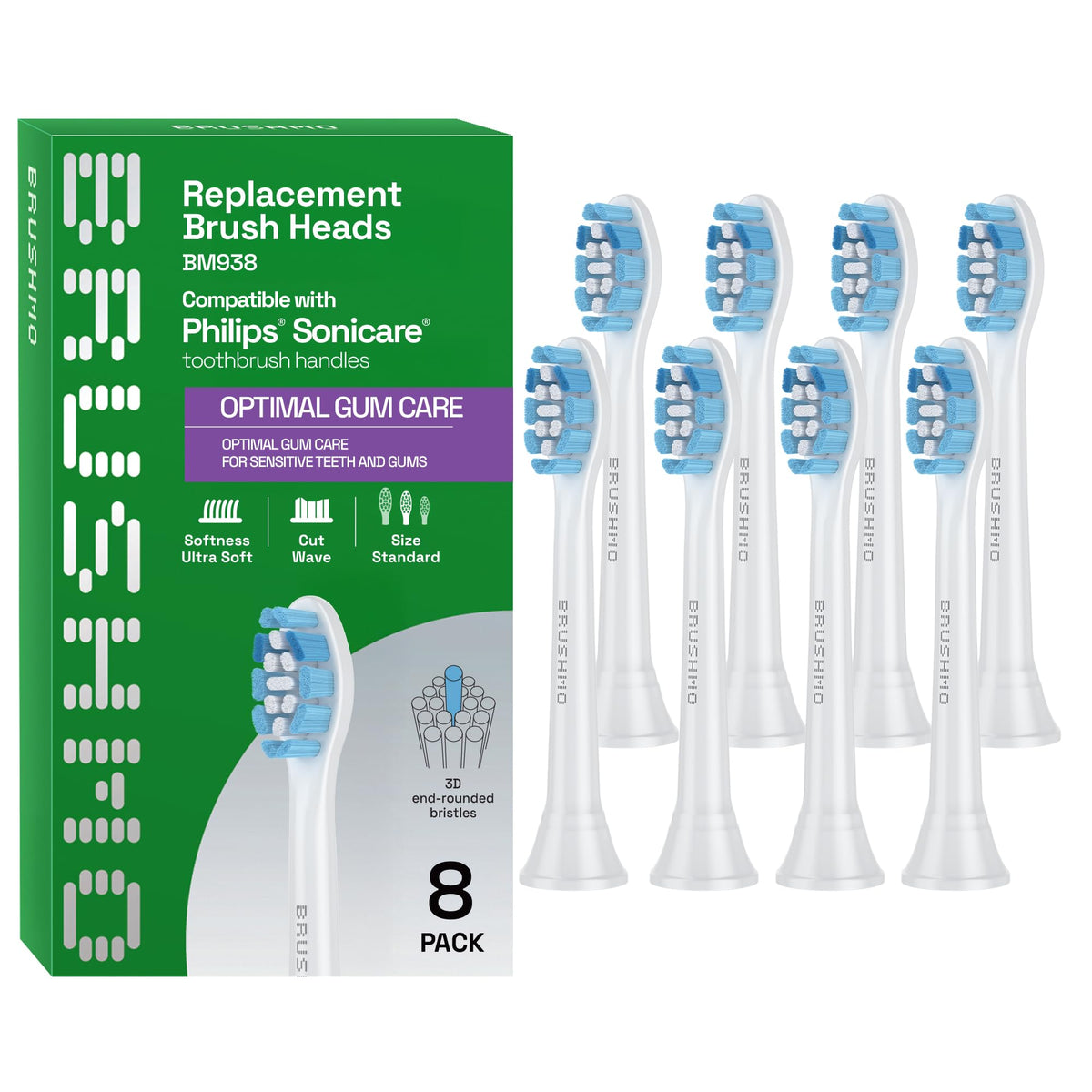 Main image: Brushmo BM938 8-pack replacement toothbrush heads